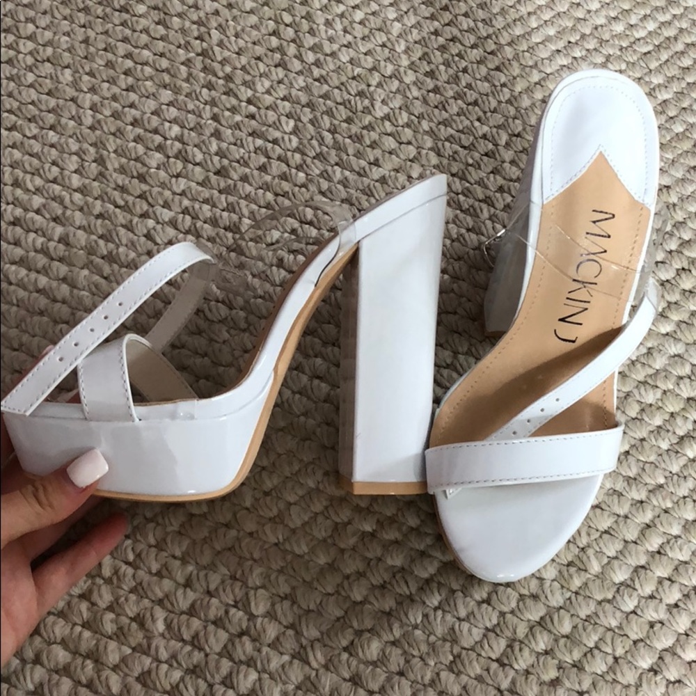 white platform heels w/ clear strap!